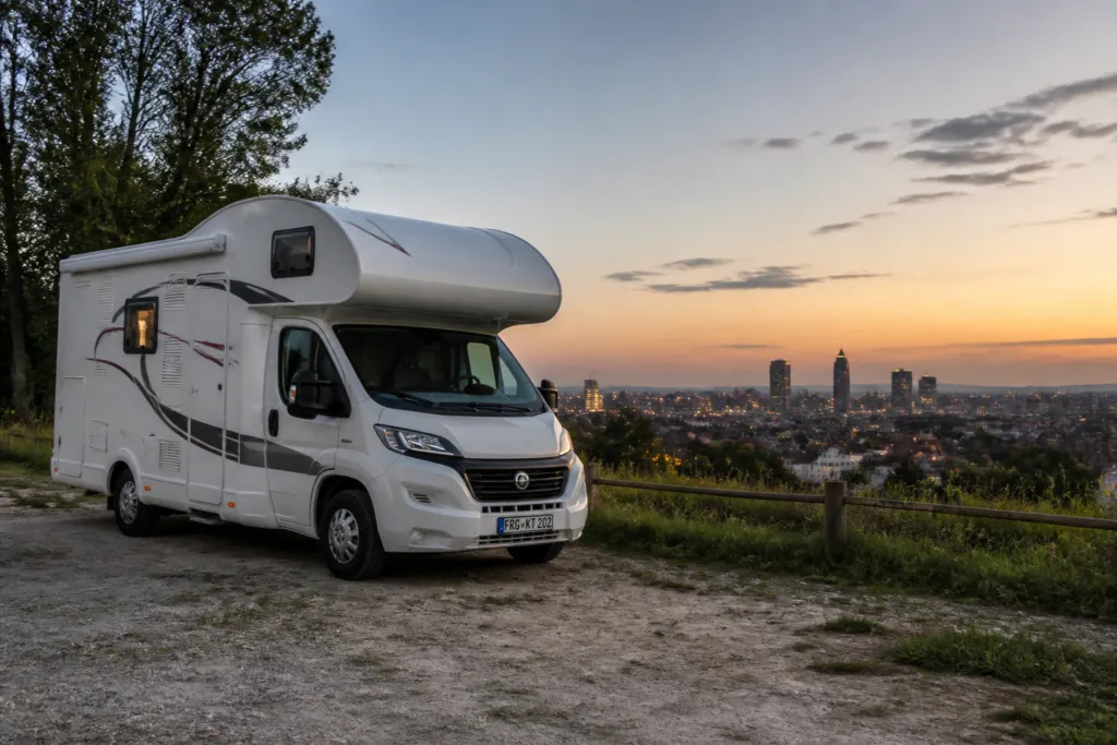 motorhome parked city outskirts