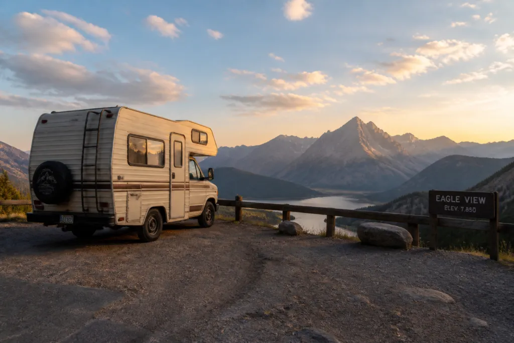camper parked mountain viewpoint