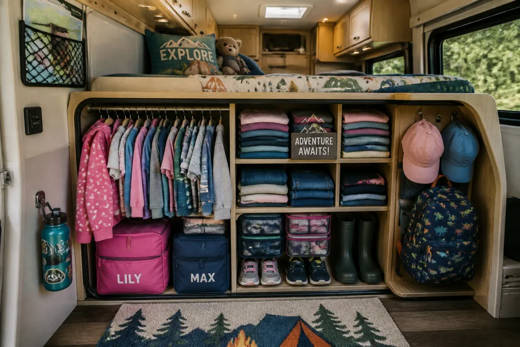 kids clothes packed camper