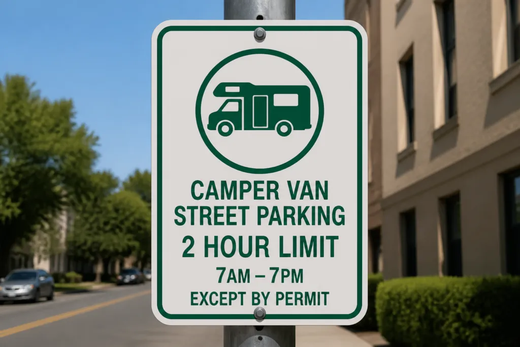 camper van street parking sign